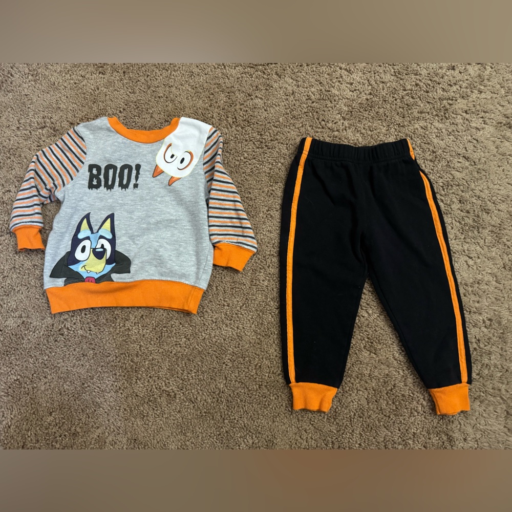 Kids Halloween Bluey Outfit - Black and Orange